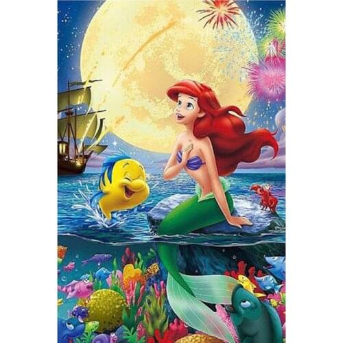 New DIY 5D Square Full Diamond Painting Cartoon Round Diamond Cross Stitch Diamond Embroidery Little Mermaid Princess Mosaic Kit