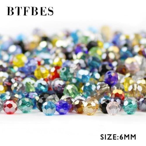 BTFBES 6mm Football Faceted Austrian Crystal Ball Beads 50pcs Round Sphere Glass Loose Bead Handmade Jewelry Bracelet Making DIY