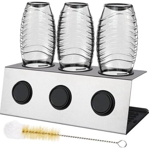 Stainless Steel Soda Bottle Drip Holder,3-Hole Design,Soda Bottle Drain Rack with Silicone Drain Pad and Bottle Brush
