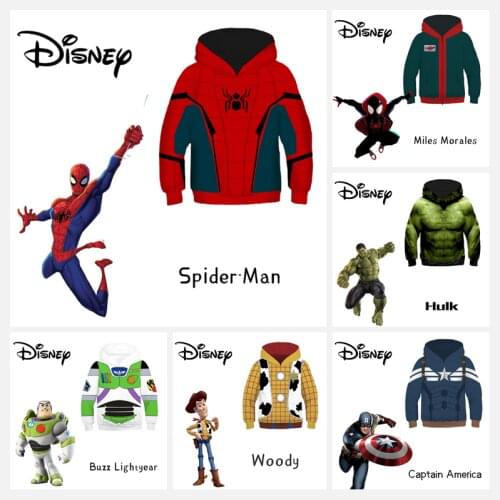 Disney Spider-Man Woody Children Anime Sweatshirt Autumn winter boys' Long sleeve top hoodie kid cosplay clothing birthday gift