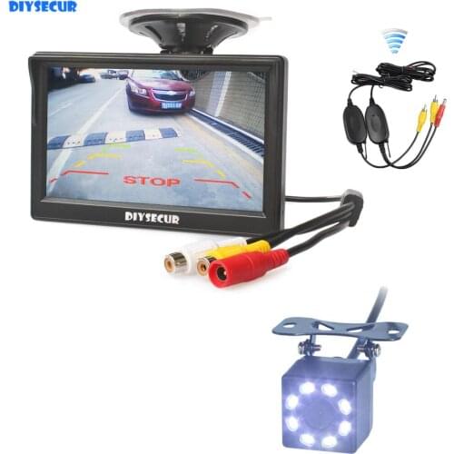 DIYSECUR Wireless 5" HD Rear View Car Monitor Waterproof LED Night Vision Backup Rear View Car Camera for Parking Assistance