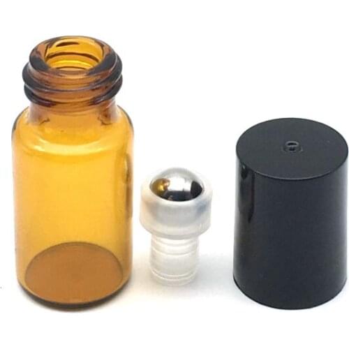 1pcs 3ml Amber Roller Bottles for Essential Oils Roll-on Refillable Perfume Bottle Deodorant Containers with black lid