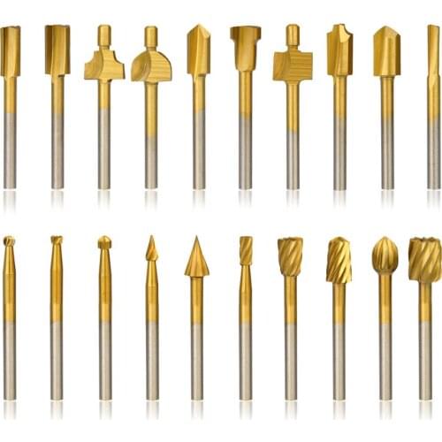 10pcs HSS Router Carbide Engraving Bits + 10pcs 1/8" Shank Router Bits for Dremel Power Rotary Tools for Woodworking Carving