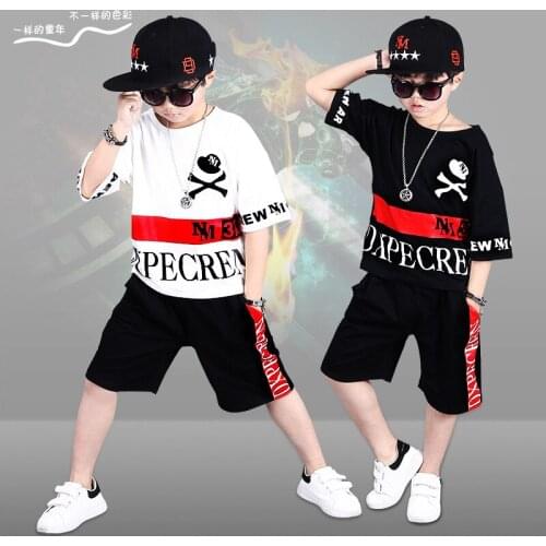 Boys ' Summer clothes 2019 new set childrens clothing big kids short-sleeved kids Korean T-Shirt + pants two set Size 110-180