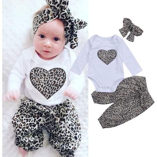 0-24M Newborn Baby Kids Girls Clothes Leopard Romper Tops+Long Pants Outfits Set