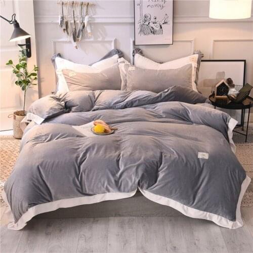 4Pcs Crystal velvet Bedding set Queen King size super soft Bed set Duvet cover Bedsheet Bedlinen Pillowcase