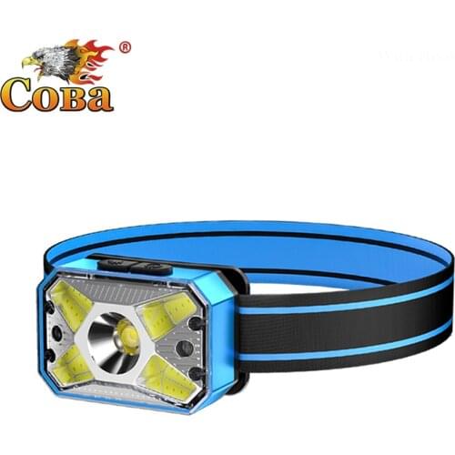 Coba Powerful Headlamp Mini Rechargeable LED Headlamp Body Motion Sensor Headlight Camping Flashlight Head Light Torch Lamp