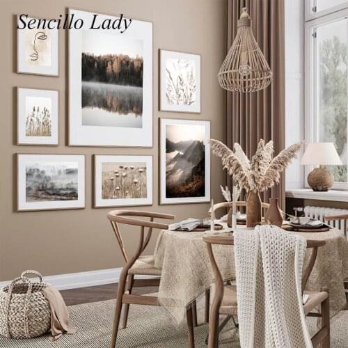 Forest Reed Mountain Nature Landscape Nordic Poster Canvas Print Bohemia Art Painting Modern Wall Picture Living Room Decoration