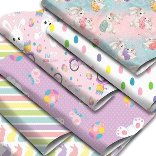 Easter Day Eggs Rabbit Printed Faux Leather Sheets Synthetic Leather Fabric Roll for DIY Handmade Earrings Hair Bows Crafts