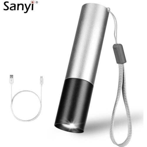 Mini Penlight XPE LED Flashlight USB Charging Torch Pocket Light Portable Lantern Zoom Focus Bicycle Lamp With Battery Hand Rope