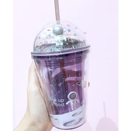 Fashion Interstellar Roaming Juice Straw Cup Double Anti-scalding Coffee Milk Water Mug Leakproof Decoration Children Kettle