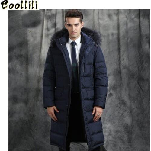 Mens Winter Jacket 2020 Hot Sale Warm White Goose Down Man Coat Thick Long Hood Pure Raccoon Fur Collar Parkas Plus Size