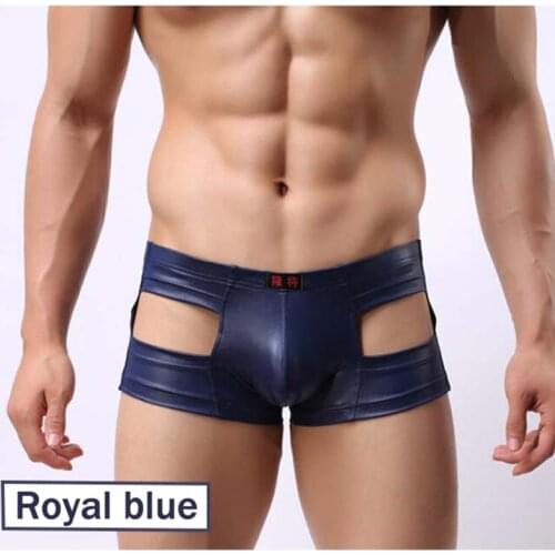 Mens Underwear U pants genuine hollow out convex trend Mens triangle swimming Trunks Royal Blue Hollow out Sexy