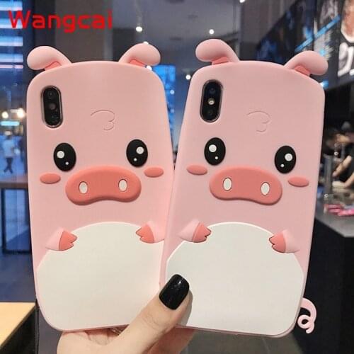 Soft Silicone Case For iPhone 12 11 Pro Max 12 mini XR XS Max X 8 7 6 6s Plus 5 5s SE Cute Pink Pig Ear Tail Phone Case