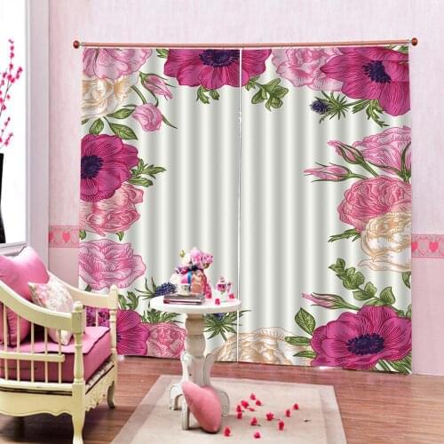 Custom any size Country style Blackout 3D Curtain Digital Print For Living Room Bedroom print with Pink flower Drapes Cortinas