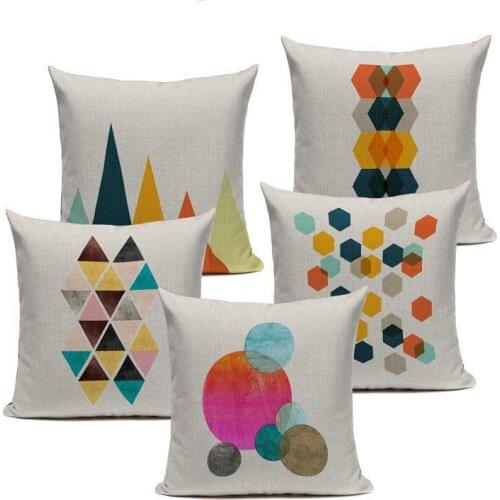 Nordic Style Cushion Cover Geometric Pattern Throw Pillow Case Linen Cotton Creative Decoration for Sofa Car Bedroom Custom