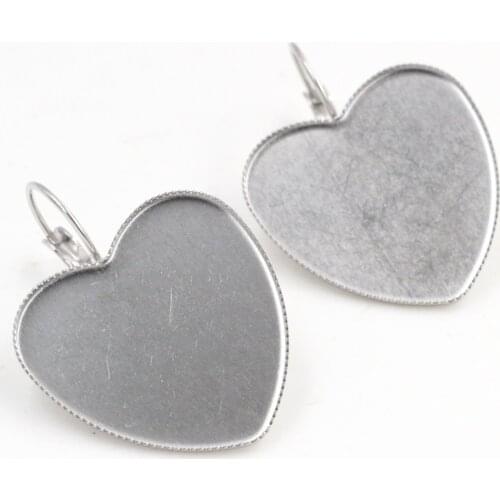 Never Fade ) 25mm 10pcs Stainless Steel Heart French Lever Back Earrings Blank/Base Fit 25mm Heart glass cabochons-T7-23