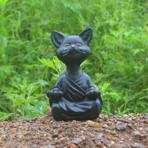 NEW-Whimsical Black Buddha Cat Figurine Meditation Yoga Collectible Happy Cat Decor Art Sculptures Garden Statues Home Decor