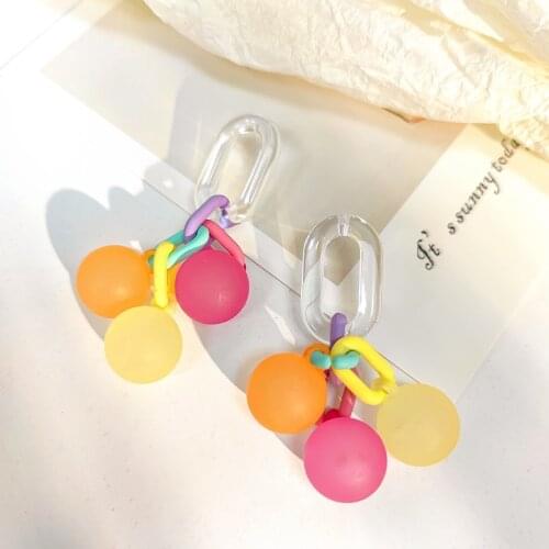 2021 New Summer Fresh Color Bubble Contrast Non-piercing Clip-on Earrings Acrylic Ball Handmade Creative Earrings for Women Girl