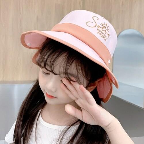 Children’s Panama Bucket Hat Letter Embroidered Design Big Eaves Sun Visor Fishing Fisherman Bob Hat Gorros