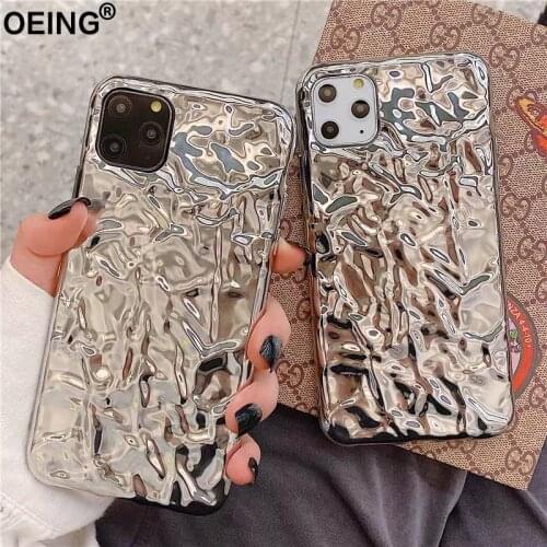 OEING Luxury Sliver Paper Phone Case For Iphone 12 Pro Max Mini 11 7 8 Plus X XS Max XR SE Wrinkle High Level Form Case Cover