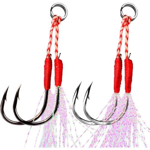 Fishing Hook Double Jig Hooks Thread Feather Fishing Lure Slow Jigging Sea Tackle Portable Fishing Accessories Tools Hot