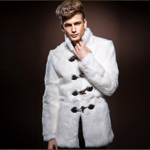 Free Shipping New mens male faux fur coat Medium long section Coat Mink hair Tricky Horn buckle Standing collar winter Warmth