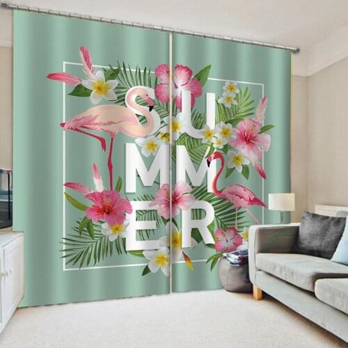 Nordic Style Flamingo Tropical Plant Leaf Window Curtain Valance Door Room Drape for Kitchen Living Room Bedroom Decoration