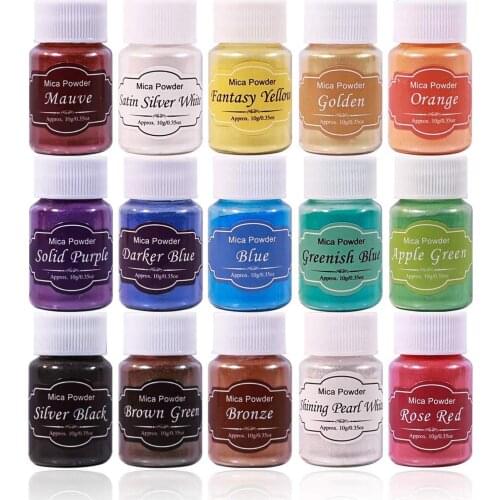 Mica Powder Epoxy Resin Dye 15 Color Powder Pigments for DIY Arts, Crafts , Paint, Nail Polish, Soap Making, Coloring Mix