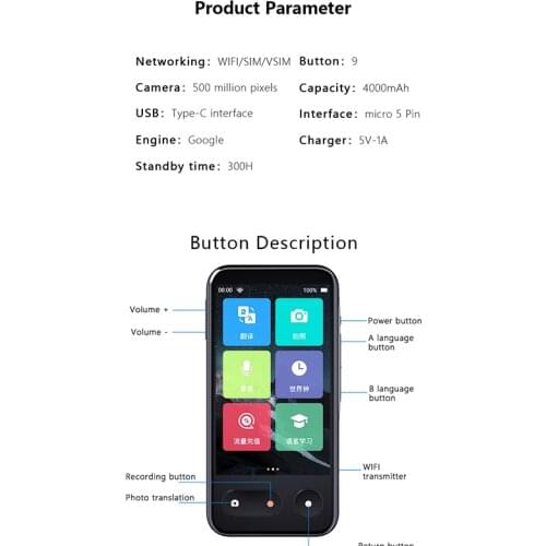 Boeleo W1 3.0 AI Translator portable Voice device Smart Business Travel arabic learning 117 Languages Inter-Translation Machine