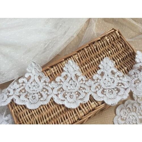 Embroidered Small Trimming Lace With Cord Boarder Bridal Dress DIY Veil Lace Trim 10 Yards
