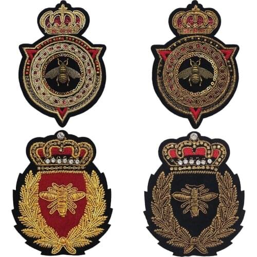 Embroidery Sequins Handmade Beaded Crown Metal Bee Patches Applique Clothing Jacket Badges Stripe