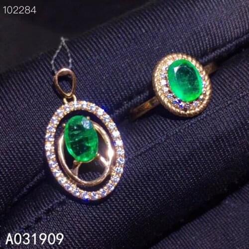 KJJEAXCMY boutique jewelry 18K gold inlaid Natural Emerald pendant ring Female suit support detection exquisite