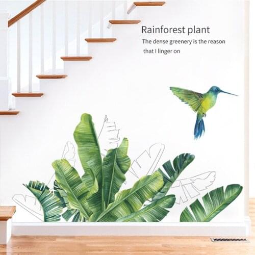 Green Plant Hummingbird Wall Sticker DIY Beach Tropical Palm Leaves Wall Stickers Modern Art Vinyl Decal Wall Mural Home Decor