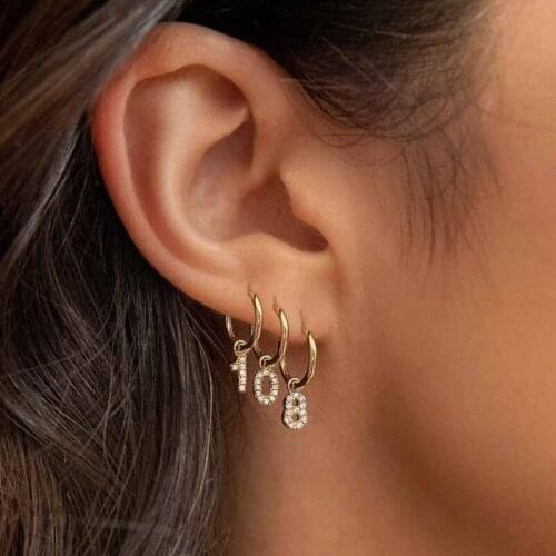 2020 new fashion golden arabic number geometric circle rhinestone crystal dangle earrings for women