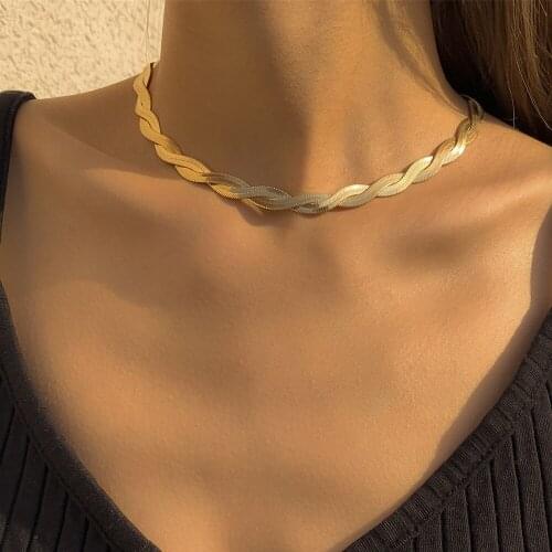 DIEZI Hip Hop Simple Choker Necklace For Women Vntage Korean Statement 2021 New Braided Clavicle Snake Chain Necklace Jewelry