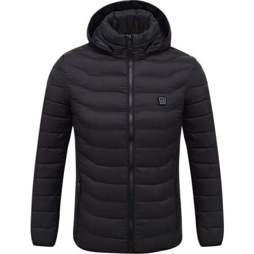 2020 Men Winter Warm USB Heating Jackets Smart Thermostat Pure Color Hooded Heated Clothing Waterproof Warm Jackets