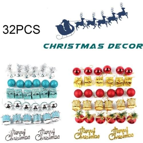 32PCS DIY Merry Christmas Ball Gift Box Listing Pendants Ornaments for Xmas Tree Ornaments Christmas Party Decoration Kids Gifts