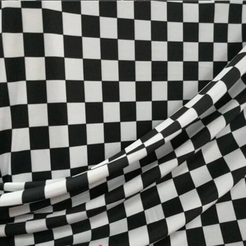 4 Side Stretch Swimming Fabric Cotton/Spandex knit Fabric Black/white Square Print Fabric Sewing swimsuit DIY Sports Clothing