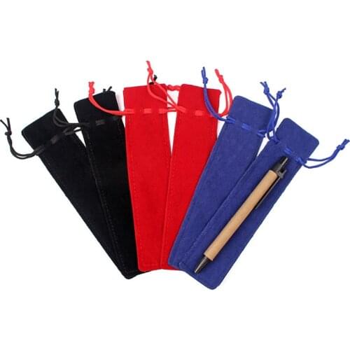 50pcs/lot 4x17.5cm Black/Red/Blue Narrow Rectangle Velvet Drawstring Pouch Pen Bag Velvet Gift Packaging Bags For Pencil