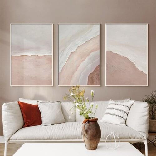 Abstract Pink Beige Beach Waves Bohemian Marble Nordic Poster Canvas Painting Mural Art For Modern Home Interior Decoration