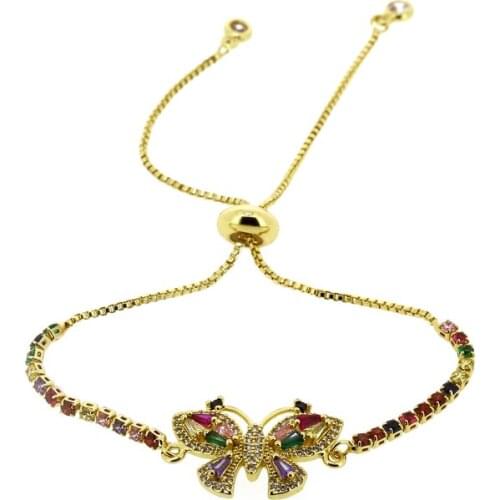 Friendship Couple Bracelet Summer Hot Selling Colorful Jewelry Rainbow CZ Butterfly Tree Of Life Link Chain Daily Jewelry