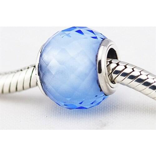 925 Sterling Silver Bead Petite Facets Blue Crystal Charm Fit Original Pandora Bracelet Women Gift DIY Jewelry Wholesale