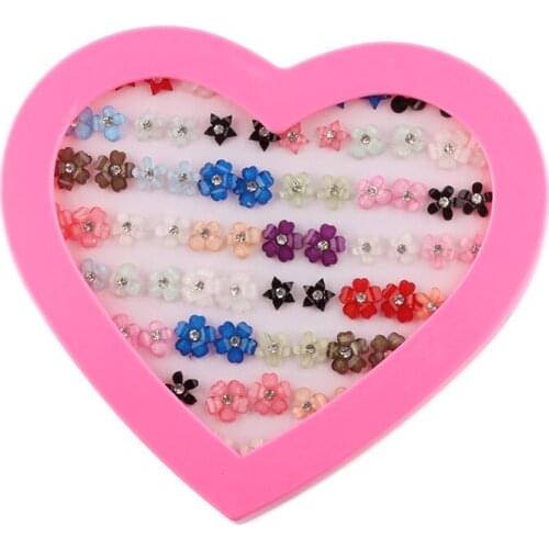 ISINYEE 36 Pairs/set Fashion Cute Tiny Crystal Heart Flower Stud Earrings Sets Kids Girls Women Handmade Geometric Round Jewelry