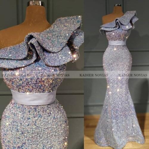 Kadier Novias Long One Shoulder Arabic Mermaid Women Lace Formal Pageant Evening Dress 2021 Robe Soiree Femme Vestidos Formales