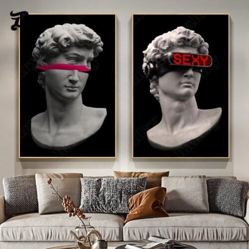 Canvas Painting Wall Art Funny Sculpture of David with VR Glasses Canvas Posters and Prints Abstract Wall Pictures Home Decor