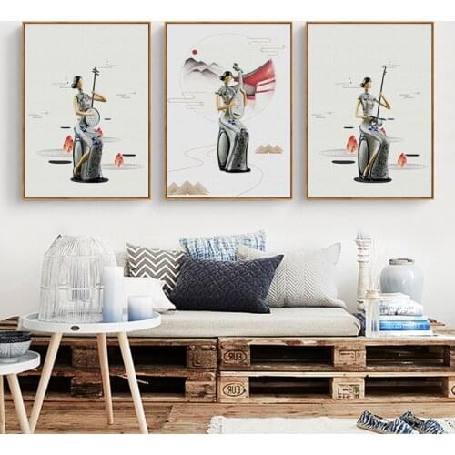 Chinese style Abstract Woman Wall Art Canvas Art Painting Posters and Prints Wall Pictures Decor For Living Room Decoration Home
