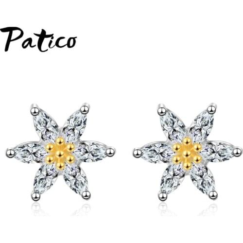 Korean Top Vendeur Luxury Women 925 Sterling Silver Flower Fashion Stud Earring Star CZ Cubic Zircon Earrings Fashion Jewelry