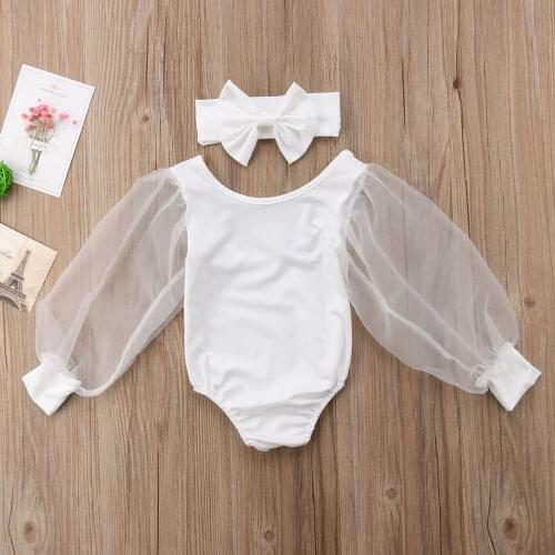 Summer Hot 2Pcs Newborn Toddler Baby Girl Long Sleeve Black White Mesh Fashion Personallity Bodysuit Jumpsuit Outfits