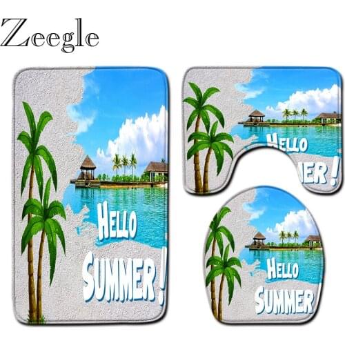 Summer 3pcs Bathroom Rug Set Absorbent Shower Mat Anti-slip Bathroom Toilet Pedestal Rug Foot Mat Soft Toilet Cover Seat Mat